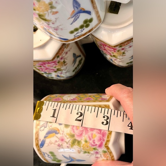 Homco Japan 4 Mugs Cups Hexagon Gilded Peonies Bluebirds Bridgerton China Gift - Picture 14 of 17